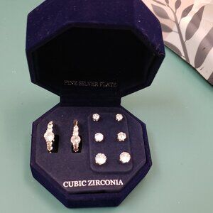 Macy's Fine Jewelry, Silver Cubic Zirconia, 4 prs earrings, gift box set